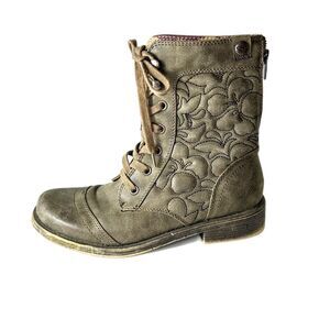 Roxy Westward Taupe Brown Quilted Vegan Leather Lace Up Short Boots Size 8.5